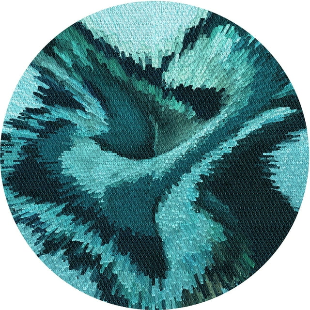 Ahgly Company Tapis Rond Lavable en Machine Intérieur Transitionnel Turquoise Bleu Vif, 6 Pieds Rond