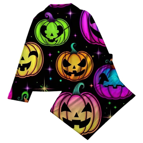 XAOFW Halloween Girls Pajamas Sets Long Sleeve Lapel Cartoon Print Shirts And Pants Two Piece Sleepwear Loungewear Sets Trendy Nightwear 3-4 Years
