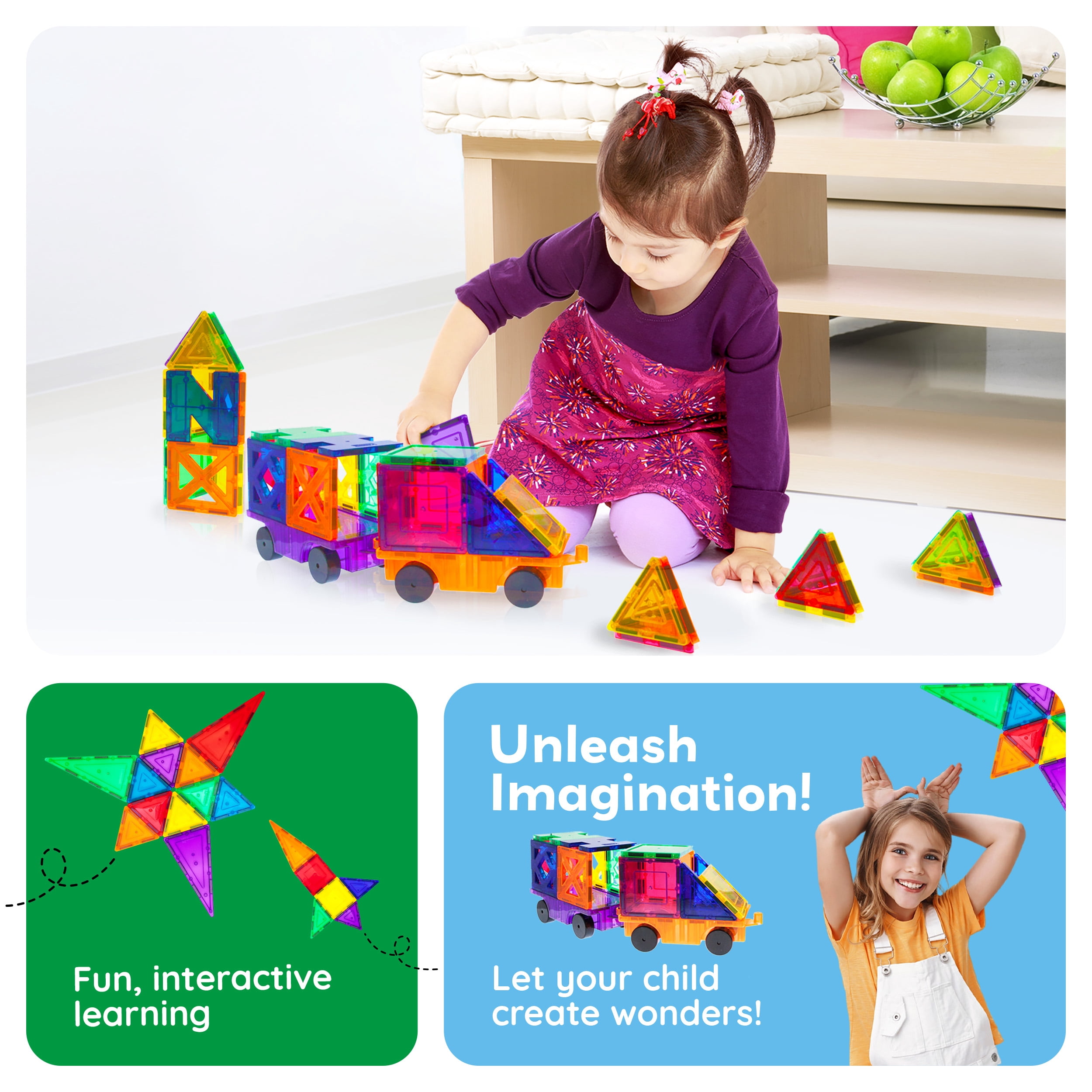 PICASSO-TILES Magnetic Tiles for Kids, 82PCS Construction STEM Building Blocks Educational Toy