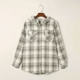 thumbnail image 4 of VIWORLD Women's Fleece Lined Plaid Flannel Shacket, Hooded Button-Down Coat with Flap Pockets for Fall Gray，2XL, 4 of 8