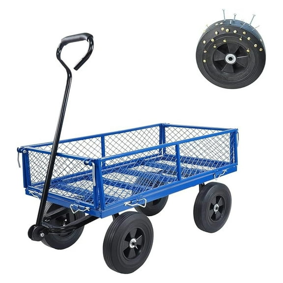 Garden Dump Cart - TC1840 Blue Utility Wagon with Steel Frame & Wheels - Heavy Duty Outdoor Garden Cart with Removable Sides for Farm, Warehouse & Yard Work