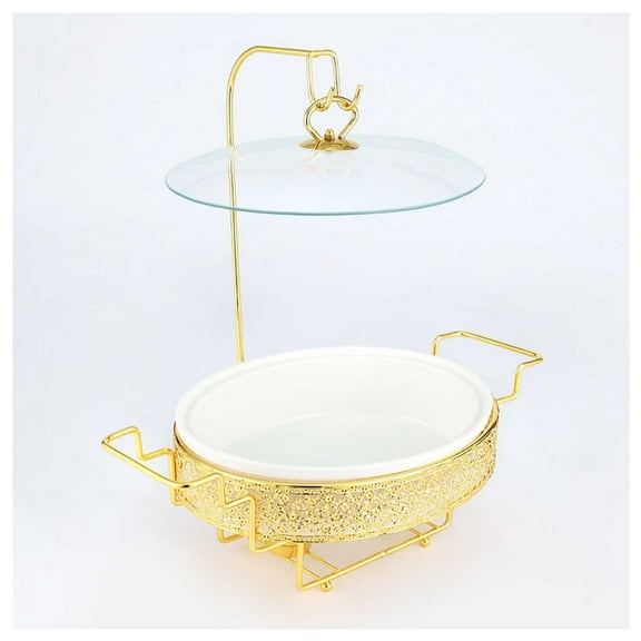 Ceramic Chafing Dish for Buffet, with Glass Lid and Rack, Food Preserve Tray, Catering Buffet Dish,Catering Casserole for Party, Restaurant, Hotel