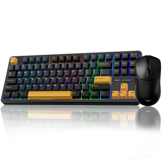 AULA Wireless Keyboard and Mouse Combo, F87 Wireless Mechanical Keyboard,75% TKL Gasket Custom Hot Swappable Keyboard+SC580 Wireless Gaming Mouse Black