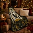 thumbnail image 3 of Black Rabbit on Pumpkin with Moon, Mystical Folk Art Style for Cottagecore Fans, Cozy Candlelit Autumn Scene, Flannel Blanket for Reading Nook and Cabin, Halloween Gift and Primitive Home Decor, 3 of 9
