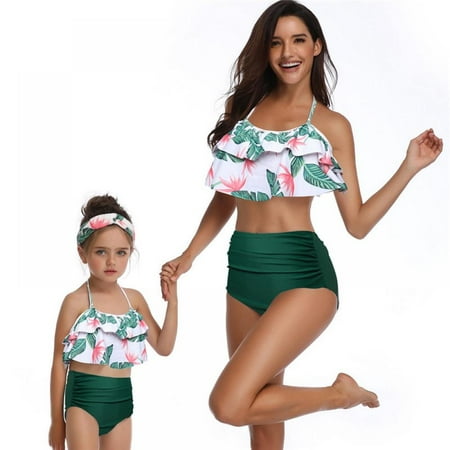 

GYRATEDREAM Mother Daughter Swimwear Tropical Print Family Matching Girls Swimsuit Women Bikini Set