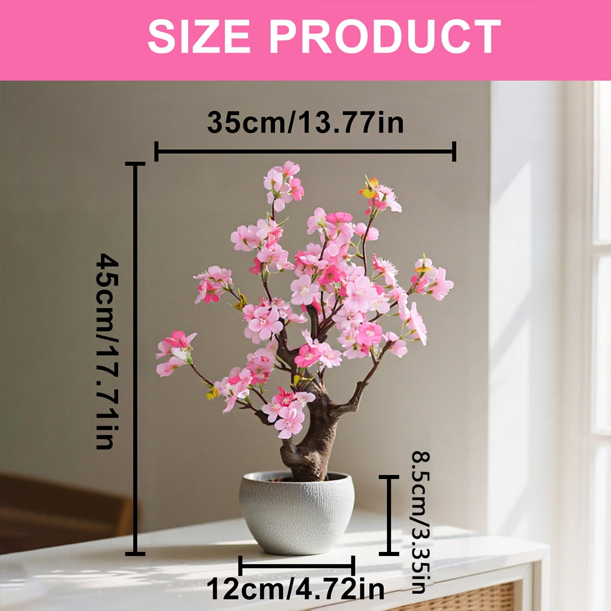 TOARTi Artificial Cherry Blossom Tree Light Pink Faux Flowers with Natural Trunk in Plastic Planter Indoor Tabletop Decor for Home Office Living Room 1.5 Feet