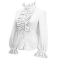 thumbnail image 3 of CNKOO Women‘s Ruffle Trim Flounce Long Sleeve Mock Neck Blouse Top Button Down Office Work Shirt, 3 of 8