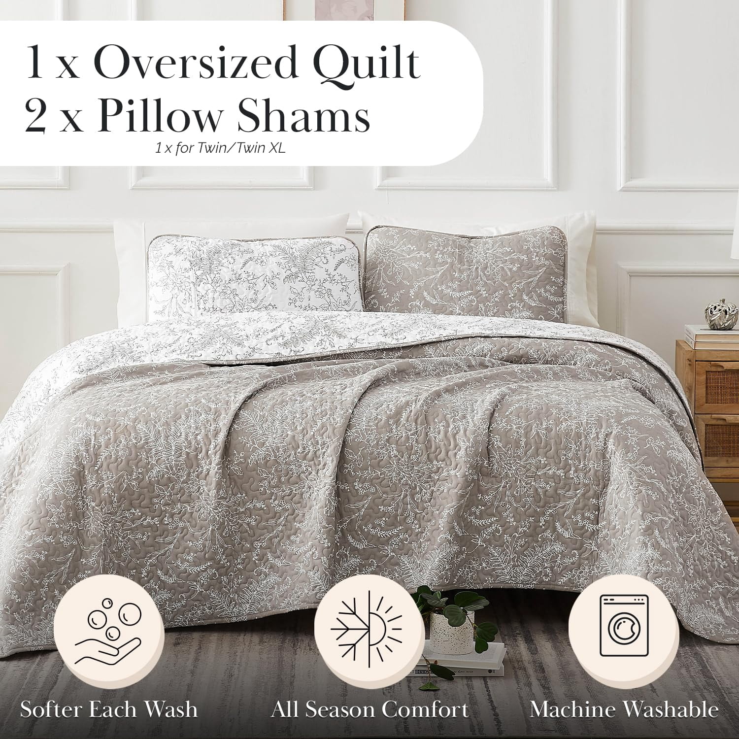 Winter Brush Print Soft & Supreme Quality Reversible Lightweight Quilt Set