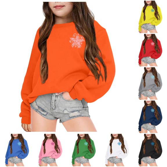 Zylarhe Kids Hoodies Girls Fashion Casual Printed Long Sleeved Hoodie Top with Soft Breathable Touch and Trendy Style Orange 2-3 Years
