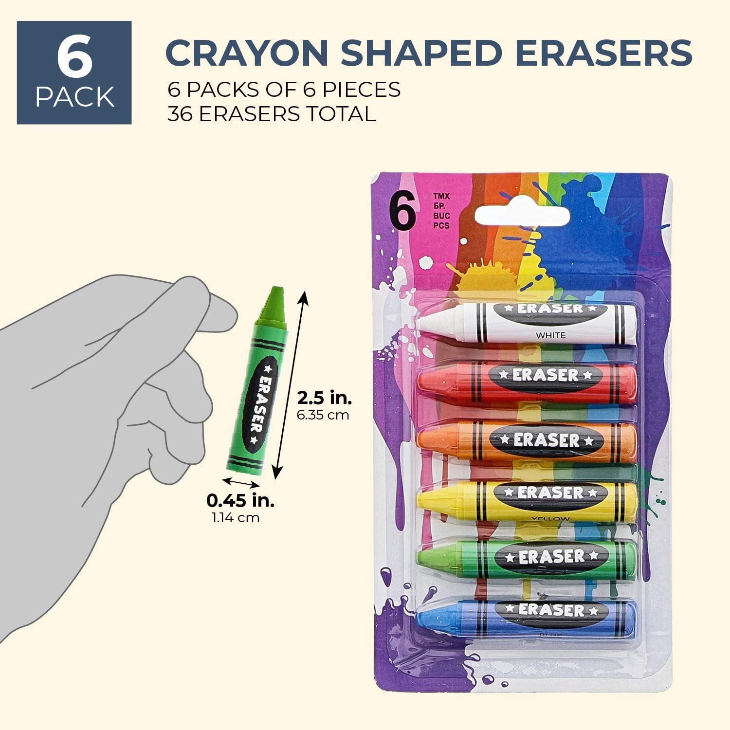 Crayon Erasers 36 Pack/  3 dozen Mix Colors Stationary for Kids Teachers School supply