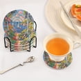thumbnail image 3 of Yayeee 6 PCS Drink Coasters with Holder Set Woven Absorbent Round Tabletop Hot Pad, Pink Floral Window, 3 of 7
