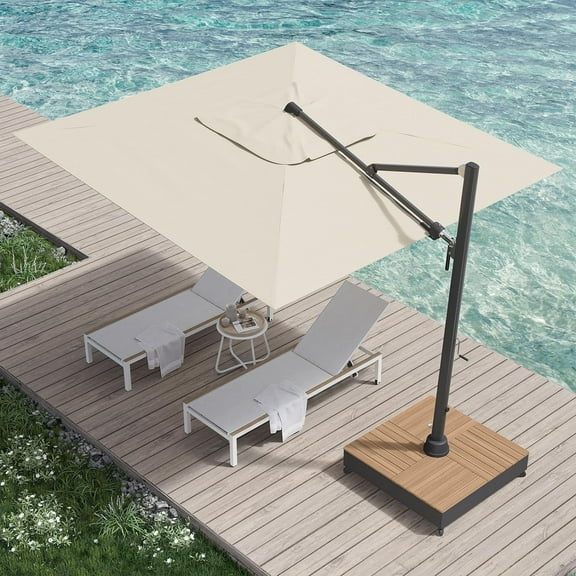 Grand Patio 10x13 ft Outdoor Cantilever Umbrella with Acrylic Fabric & Base & Cover for Poolside, Deck, Backyard, Black Pole
