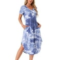 thumbnail image 4 of INSPIRE CHIC Women's Mother's Day Nightgown V Neck Short Sleeve Long Nightshirt Spring Summer Lounge Dress with Pocket XS Tie Dye Grey Blue, 4 of 6