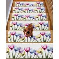 thumbnail image 2 of Colorful Tulip Stair Treads for Wooden Steps Indoor Runner Rug Carpet, Farmhouse Luxury Flowers Botanical 4 Pieces Peel and Stick Staircase Step Treads Covers Washable Throw Door Mats, 30"x8", 2 of 6