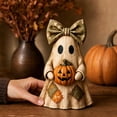 thumbnail image 3 of Vintage Halloween Decorations, Wooden Ghost Figurine Set with Patchwork Design, Spooky Halloween Decor for Fall Home Centerpiece,, 3 of 7