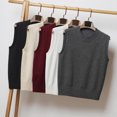 thumbnail image 4 of SMihono V Neck Knitted Vest Overlapping Cuff Short Vest Sweaters for Women Sleeveless Solid Loose Casual Womens New Autumn and Winter Warm Keeping Fashion Female Leisure Dark Gray XL, 4 of 5