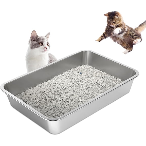 Stainless Steel Cat Litter Box,Large Metal Litter Box for Small Large Cats Kitty Rabbits,No Smell,Non Stick,Easy to Clean(20" Lx14 Wx4 H,L)