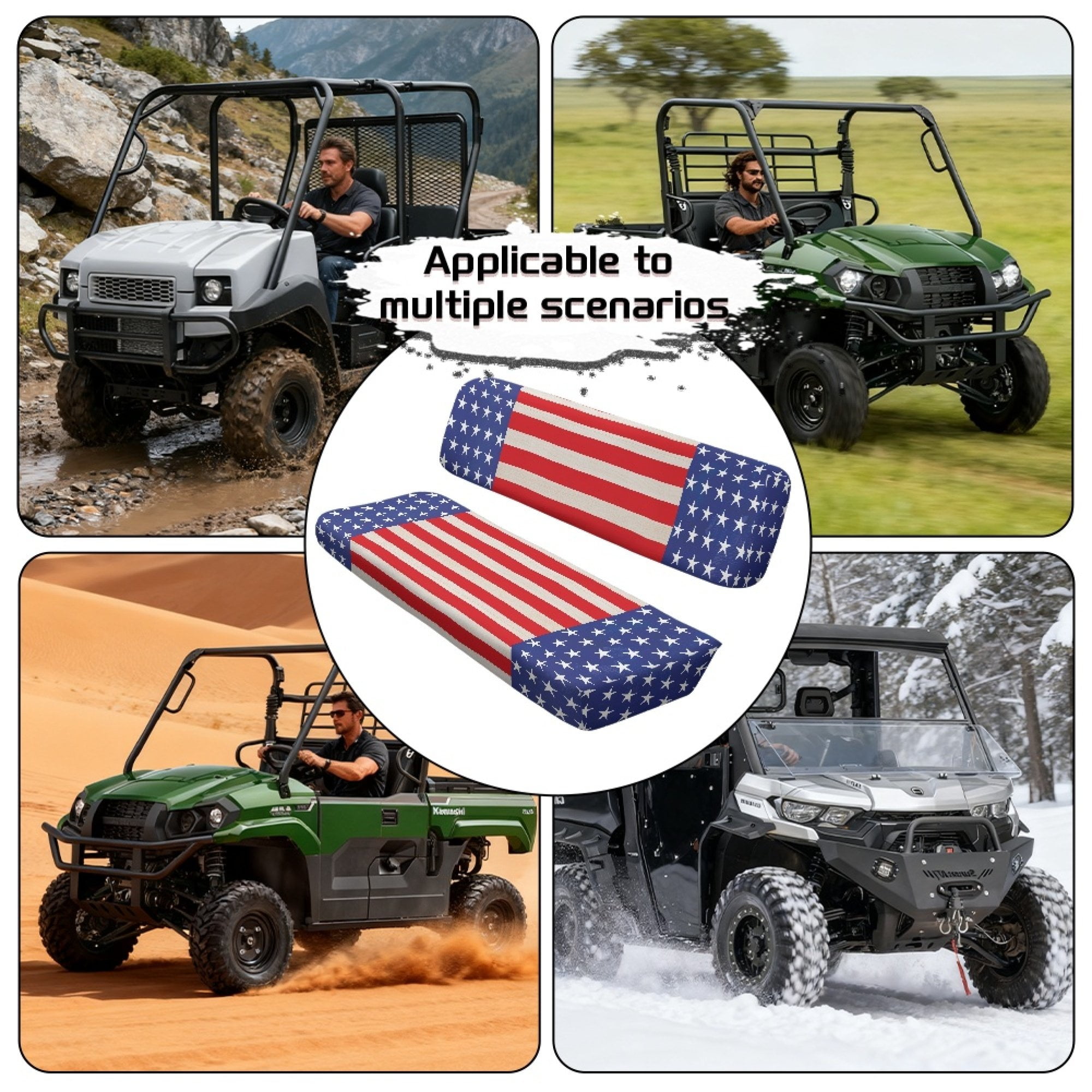 ZIATUBLES UTV Seat Covers 2 Pack, American Flag Print Waterproof Front Bench Seat Protectors Compatible with Kawasaki Mule 3000 4000, Fade Wear Resistant UTV Decor Accessory Part