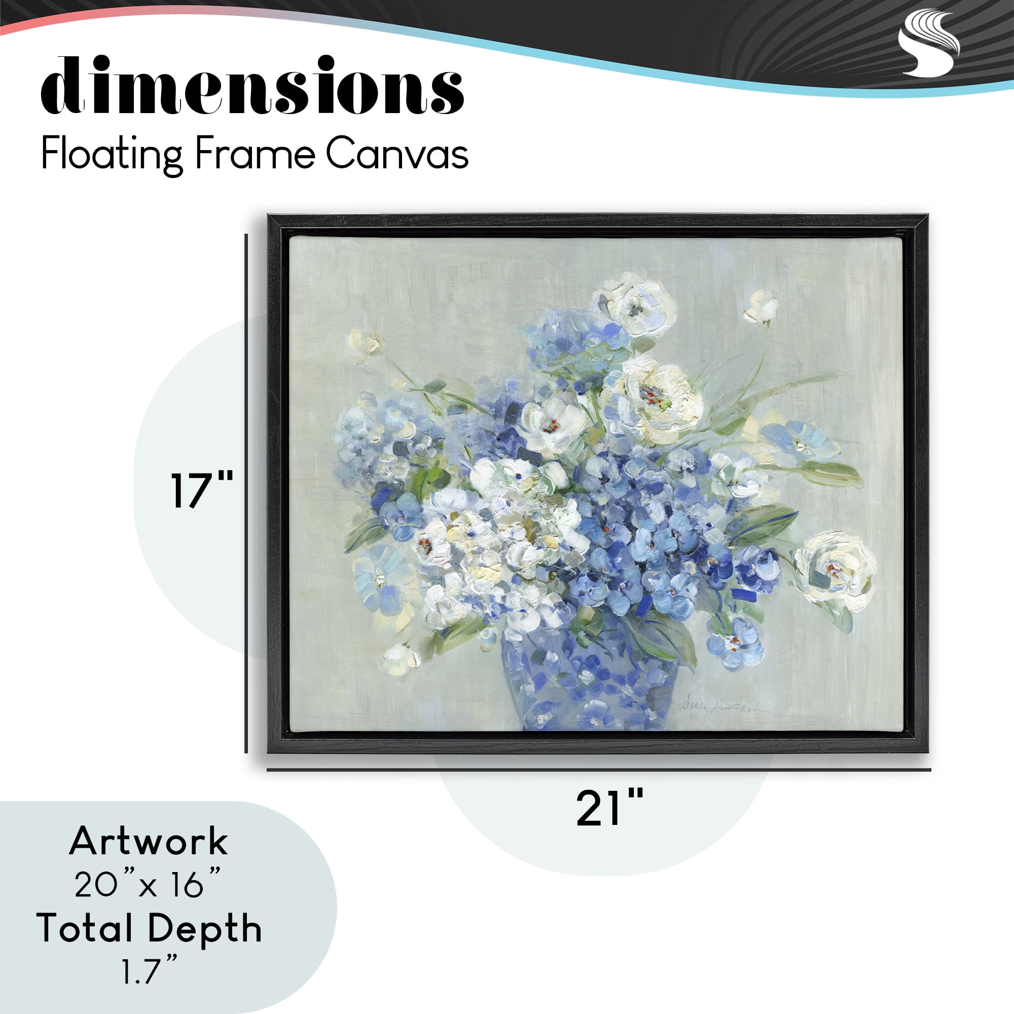 Stupell Industries Serene Blue And White Bouquet Black Framed Floater Canvas Wall Art, design by Sally Swatland