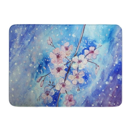 Painted Cherry Blossoms KDAGR Hand Painted Beautiful Cherry Blossom Branch with Blue Sky in Doormat Floor Rug Bath Mat 30x18 inch ()