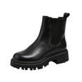 thumbnail image 2 of Dweltoz Women's Chelsea Heeled Ankle Boots Shoes Fall Fashion Slip On Round Toe Low Heel Booties Casual Daily Elastic Side Panels Shoes,Black 6, 2 of 8