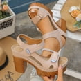 thumbnail image 4 of Women's Heeled Sandals Peep Toe Hook and Loop Summer Slingback Heels Platform Lug Sole Comfy Arch Support Casual Beach Shoes Khaki Size 9.5, 4 of 6
