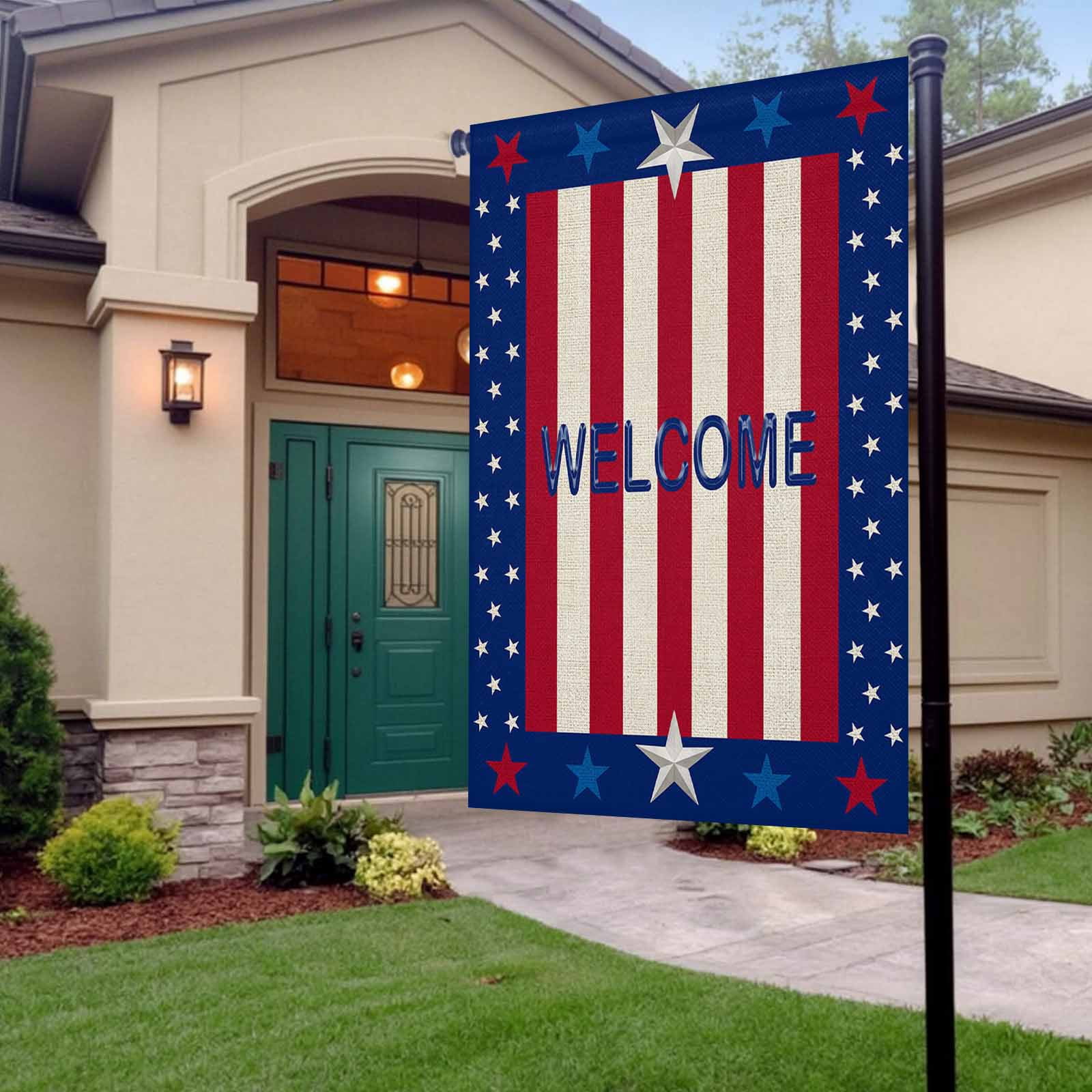 4th of July Garden Flags American Flag Stripes Garden Flag Double Sided Welcome Flag Red Blue White Stars Letters Independence Day Yard Flags for Outdoor Lawn Porch Memorial Day Decor 28x40 Inch