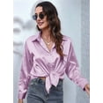 thumbnail image 6 of Women'S Satin Button Down V-Neck Long Sleeve Tops Summer Silk Blouses Fashion Spring Shirt 2025  XXL, 6 of 7