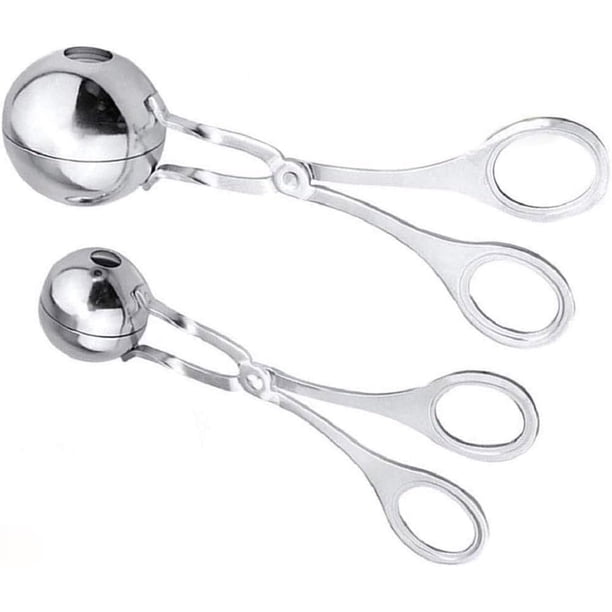 2 pinzas para hacer bolas de carne de acero inoxidable, para hacer bolas de albóndigas, para hacer pasteles, albóndigas, pasteles, masa de arroz, pinzas para hielo para herramientas de cocin