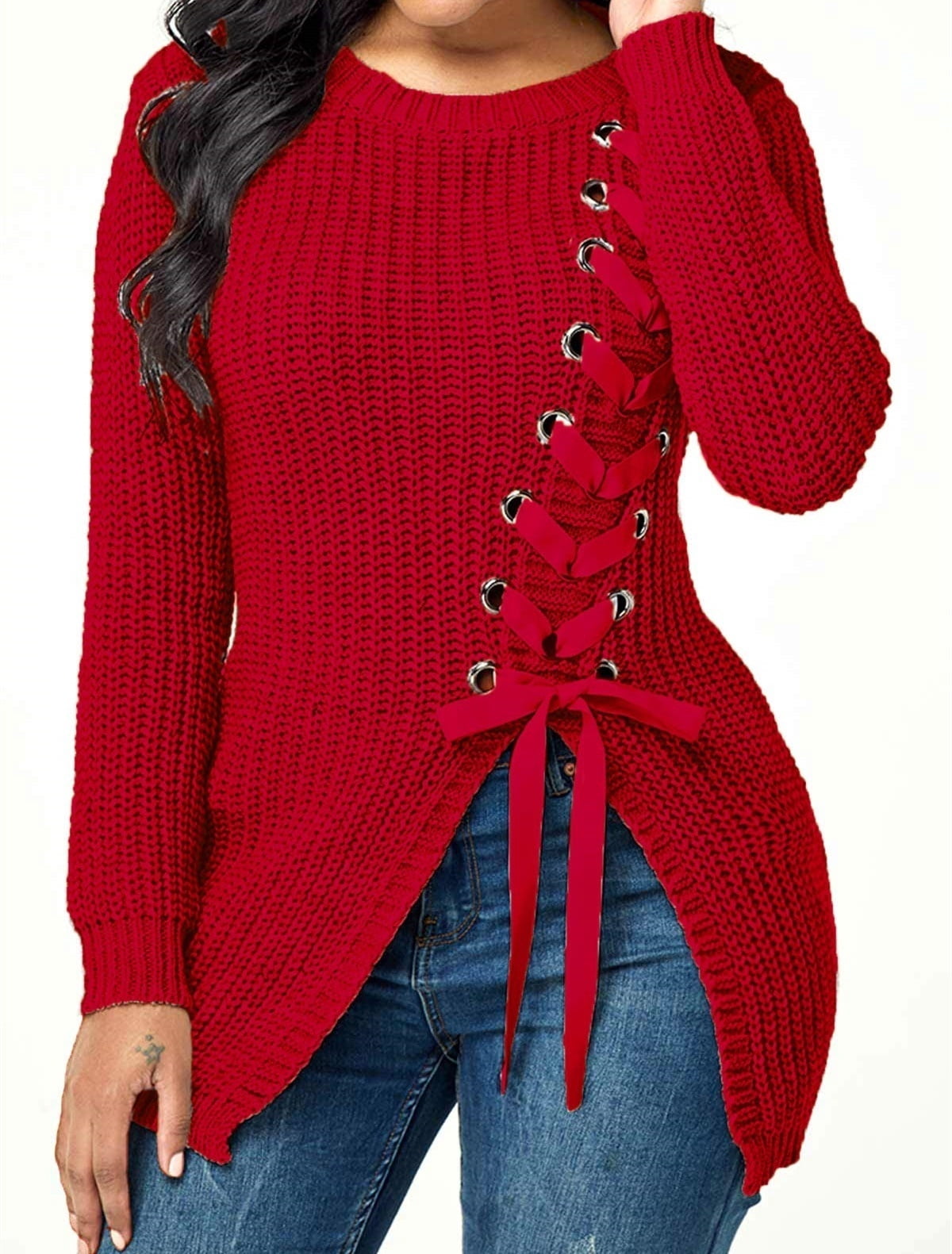 NGMQ Women's Casual Lace up side slit 