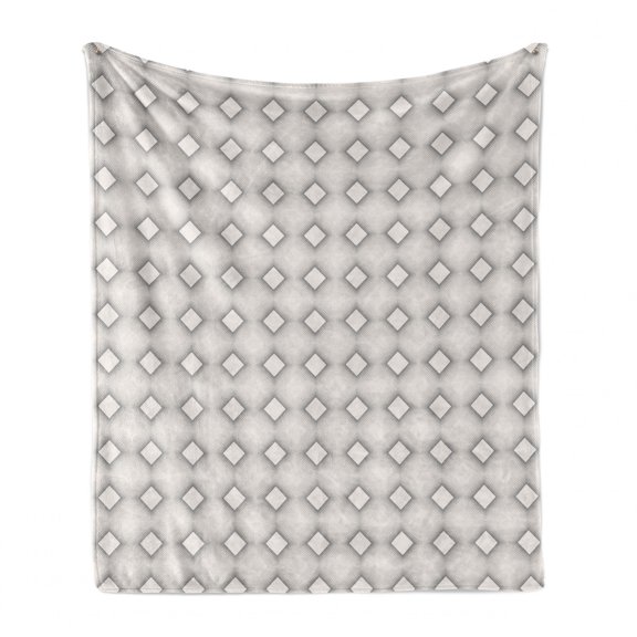 Mosaic Soft Flannel Fleece Blanket, Abstract Geometrical Shapes Rhombus Patterns from Dots in Repeating Style Print, Cozy Plush for Indoor and Outdoor Use, 60" x 80", Grey and White, by Ambesonne