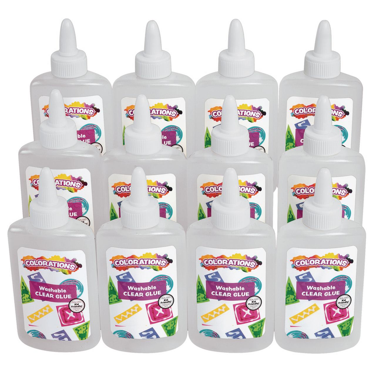 Washable Clear Liquid Glue, 4 ounces, set of 12, Slime, Gluing, Arts