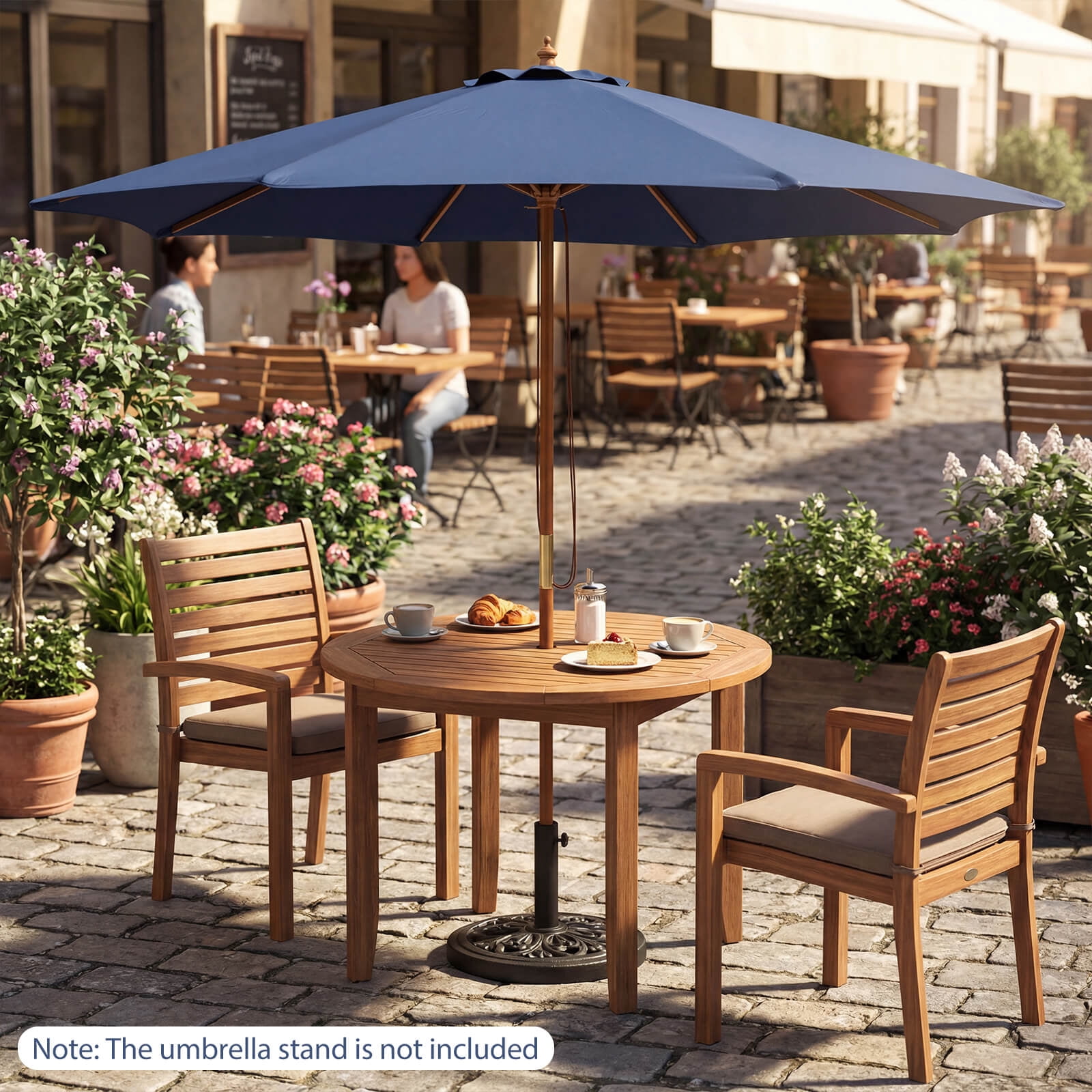 Costway 9 FT Patio Umbrella with Adjustable Height, Rope Pulley Lift, Vented Top for Beach Navy Blue