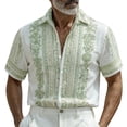 thumbnail image 4 of FINALGANG Mens Vintage Floral Print Short Sleeve Button Down Collared Shirt Casual Loose Fit Hawaiian Shirt For Beach Vacation Daily Streetwear Light Green M, 4 of 4