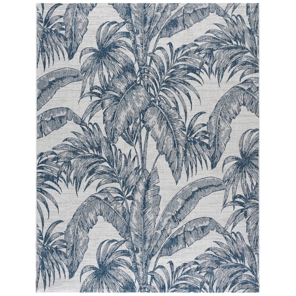 SAFAVIEH Courtyard Chloe Botanical Indoor/Outdoor Area Rug, Ivory/Navy, 9' x 12'