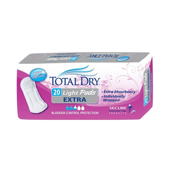 TotalDry Female Incontinent Pad Contoured 11" L SP1561, Light, 20 Ct