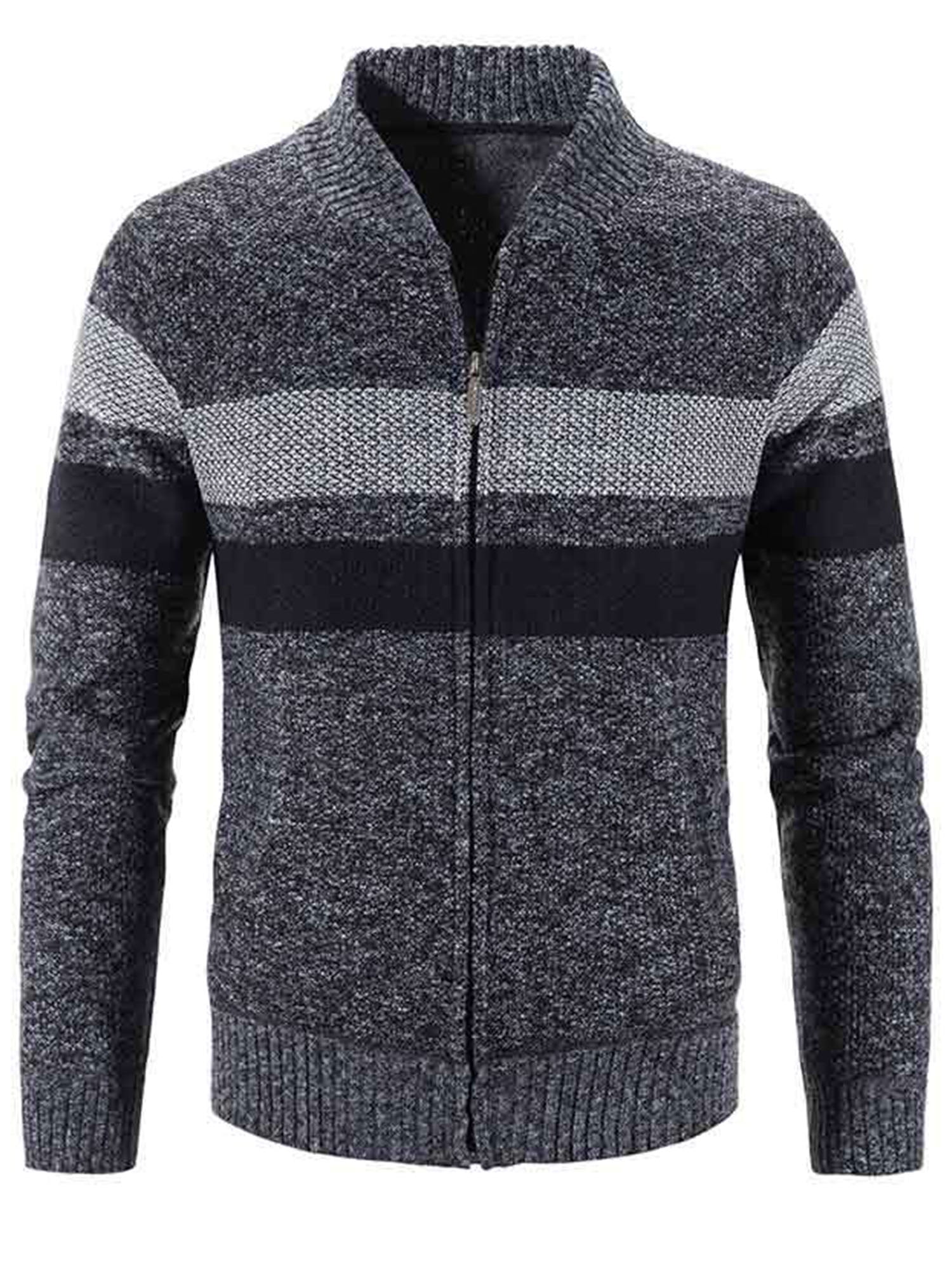 Frontwalk Mens Full Zip Cardigan Sweater with Pockets Slim Fit Contrast ...