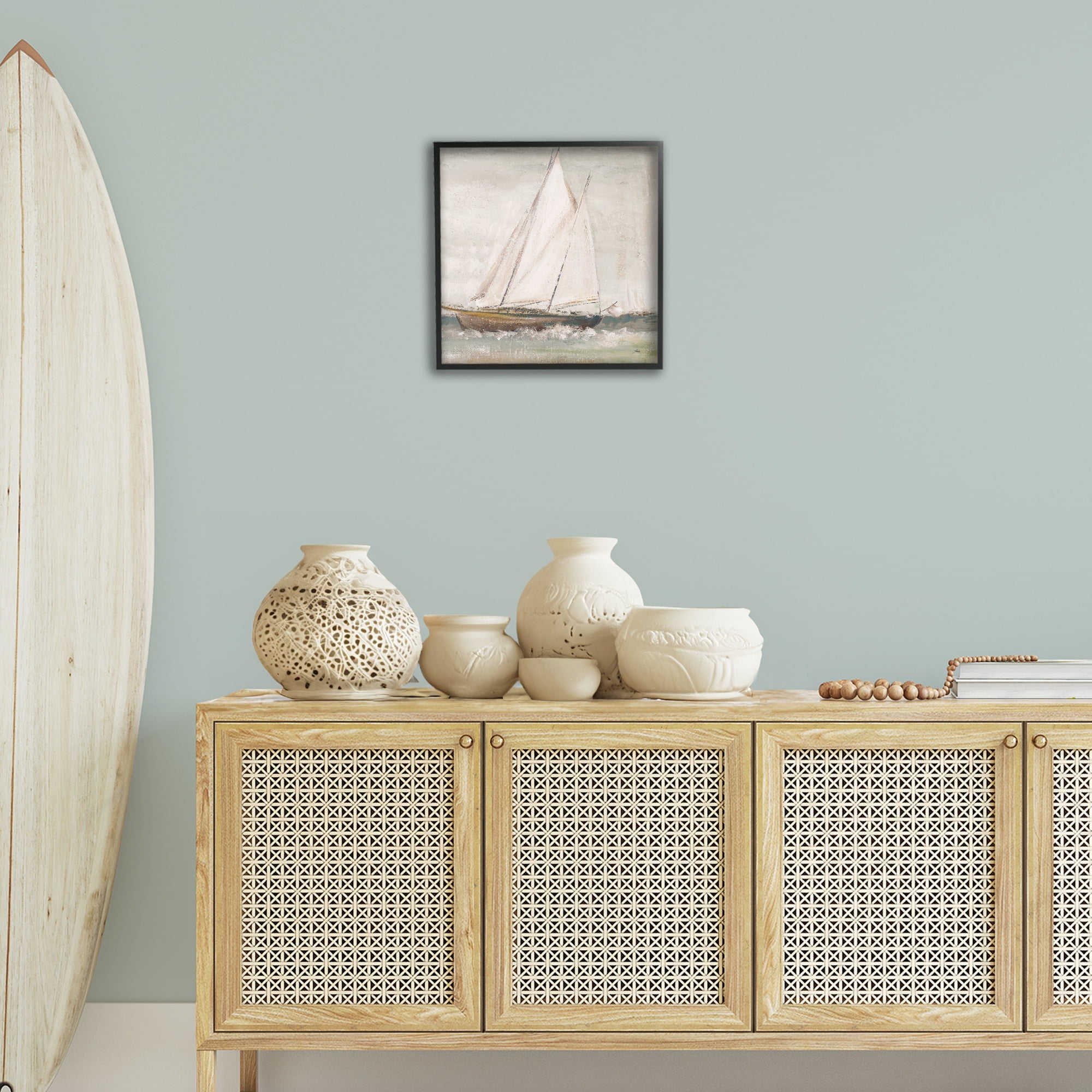 Stupell Industries Traditional Sailboat Splash Transportation Painting Black Framed Art Print Wall Art, 17 x 17
