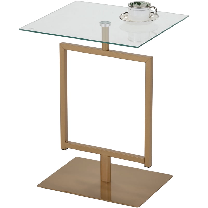 Doolins Modern Accent End Table in Gold Metal Frame and Tempered Glass