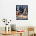 thumbnail image 2 of LHONGY Christmas Canvas Wall Art, Snow Covered Winter Village Night Painting, Winter Snow Scene Canvas Wall Art, Rustic Pictures Wall Decor 16x20 in, 2 of 5