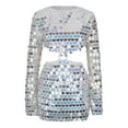 thumbnail image 4 of Miqool Women's 2 Piece Rave Outfits Sparkly Sequin Long Sleeve Crewneck Crop Tops with Glitter Sequin Mini Skirts Suit Set Clubwear for Festival Party Prom, 4 of 6