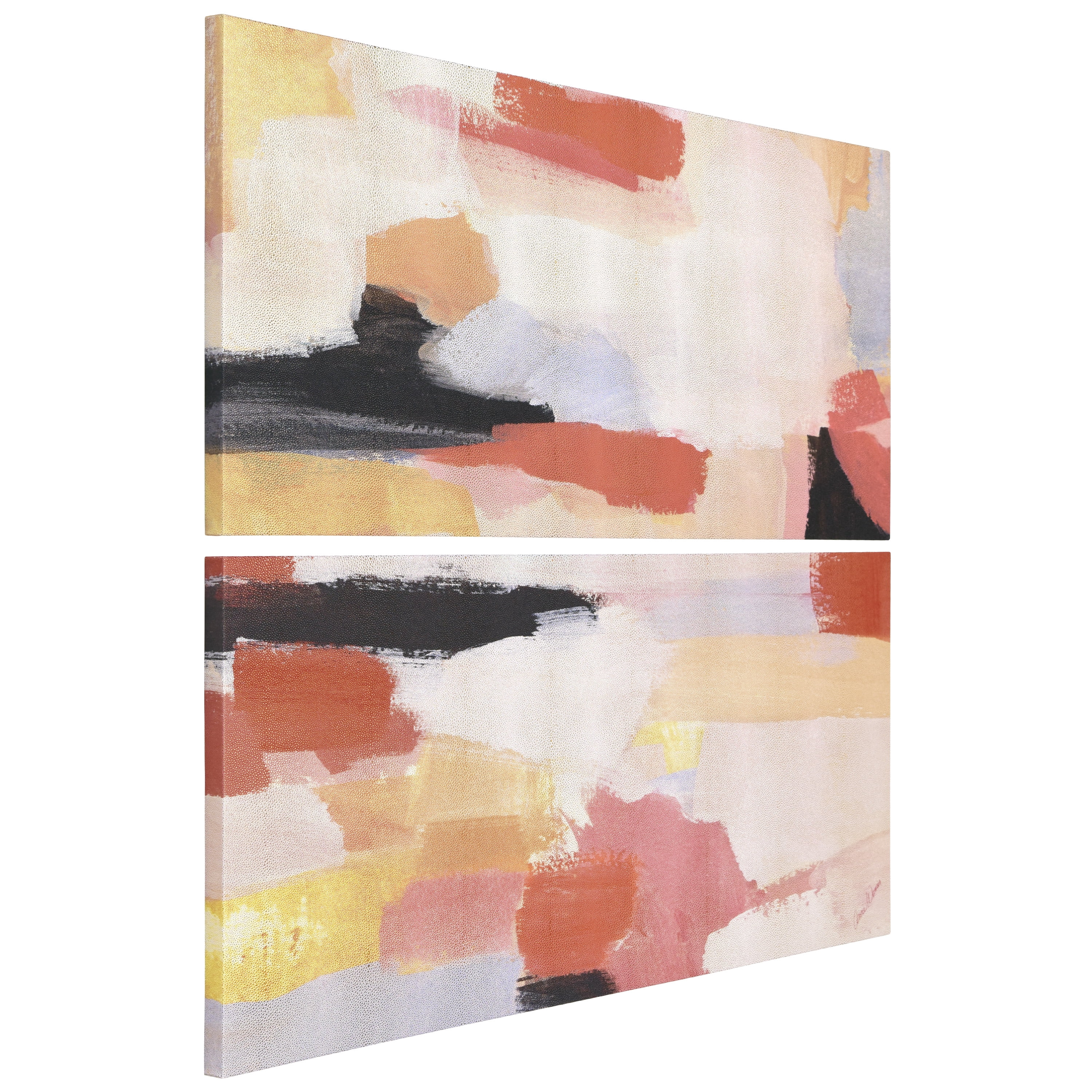 "Vibrant Harmony I & II" Lively Abstract Rendered on Gold Metallic Shagreen Wrapped Canvas Wall Art Set, sized 48"x24"