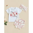 thumbnail image 2 of Bagilaanoe 3pcs Newborn Baby Girl Short Pants Set Letter Print Short Sleeve T-Shirt Tops + Shorts + Headband 6M 12M 18M 24M Infant Casual Summer Outfits, 2 of 8