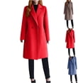 thumbnail image 5 of qucoqpe Womens Notched Lapel Collar Pea Coat Winter Wool Blend Over Coats Long Jackets on Clearance, 5 of 5