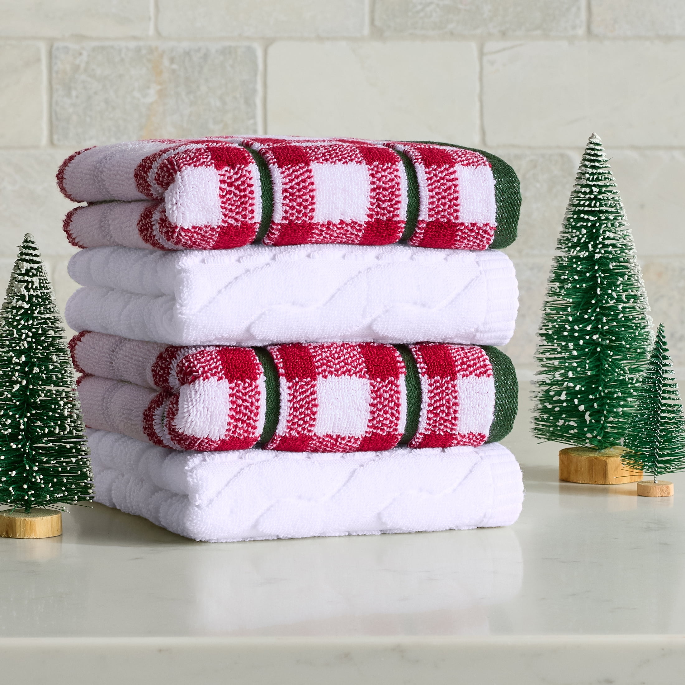 Better Homes & Gardens Signature Soft Holiday Decor 4PK Hand Towel, Red Plaid