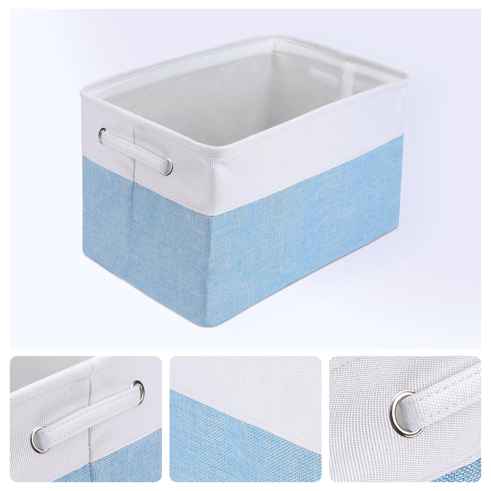 Unique Bargains Storage Cube Fabric Storage Bin with Handles Blue 15*10.2*9.8in