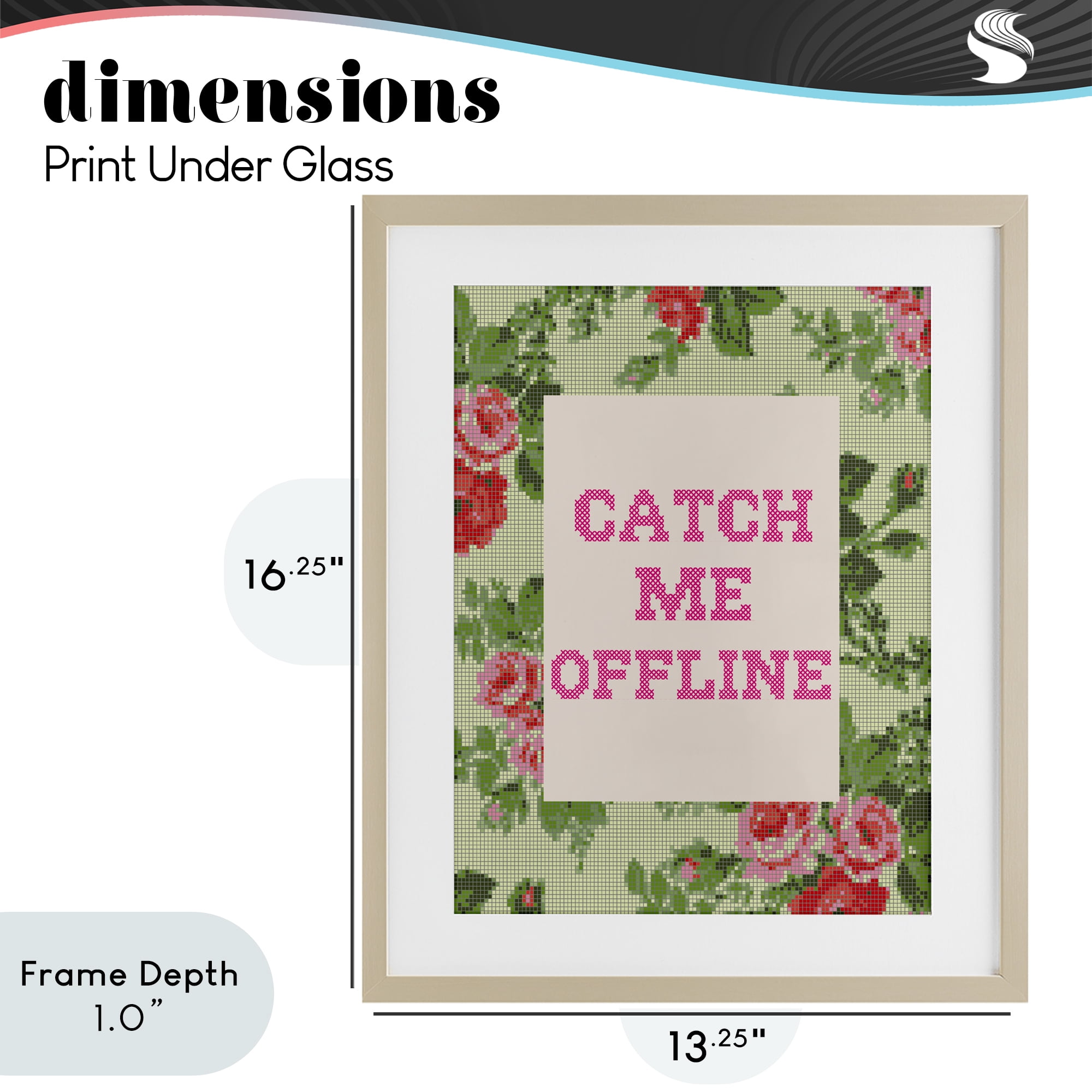 Stupell Industries Catch Me Offline Faux Cross Stitch Birch Framed Print Under Glass, design by Lil' Rue