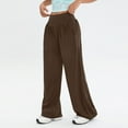 thumbnail image 5 of WTOBBY Women's Fashionable Solid Color Straight Leg Pants with High Waist Button Pockets and Elastic Waist, Casual Trousers for Women,Brown S, 5 of 6