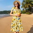 thumbnail image 4 of Rateoe Navy Blue Leaf Sunflower Pattern Women’s Short Sleeve Dress – Casual Elegant Summer A-Line Dress for Everyday Wear, 4 of 6