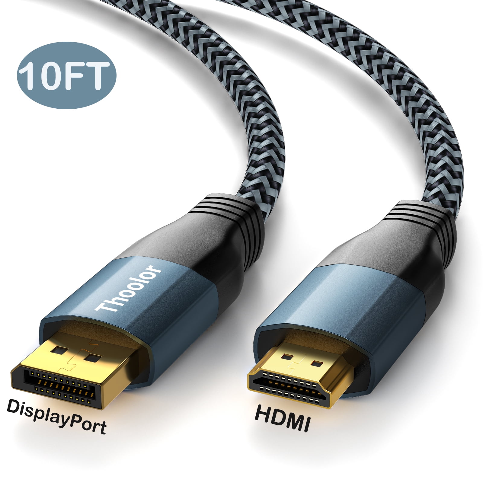 Aiminu 10ft DP to HDMI Cable, 4K60Hz, 2K165Hz Nylon Braided Cord for HP, Dell, AMD, NVIDIA